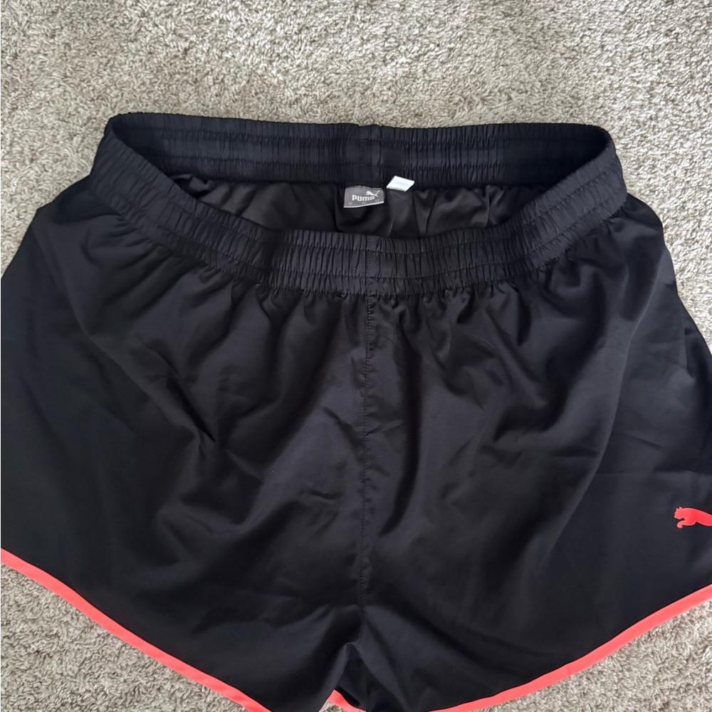 Puma Women's Athletic Shorts in Black with Red Accents